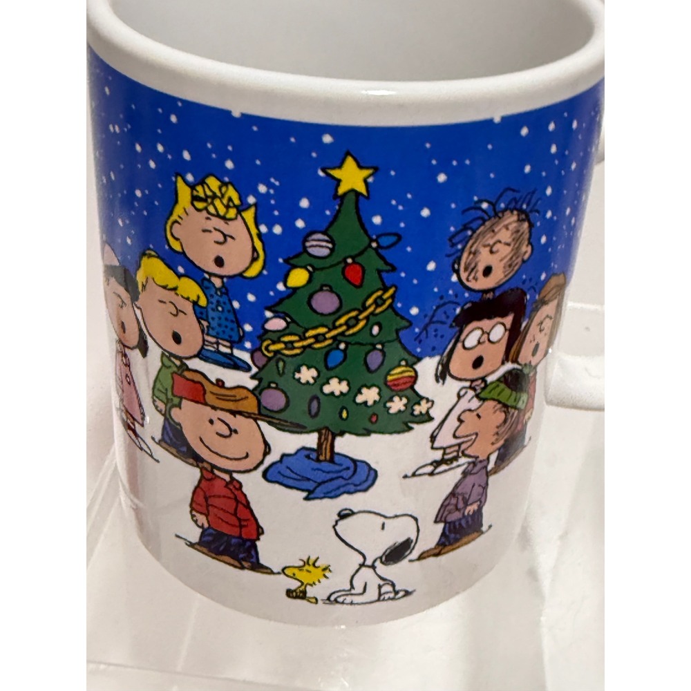 Peanuts Christmas Coffee Mug‎ Galerie Charlie Brown Snoopy Caroling Blue Ceramic